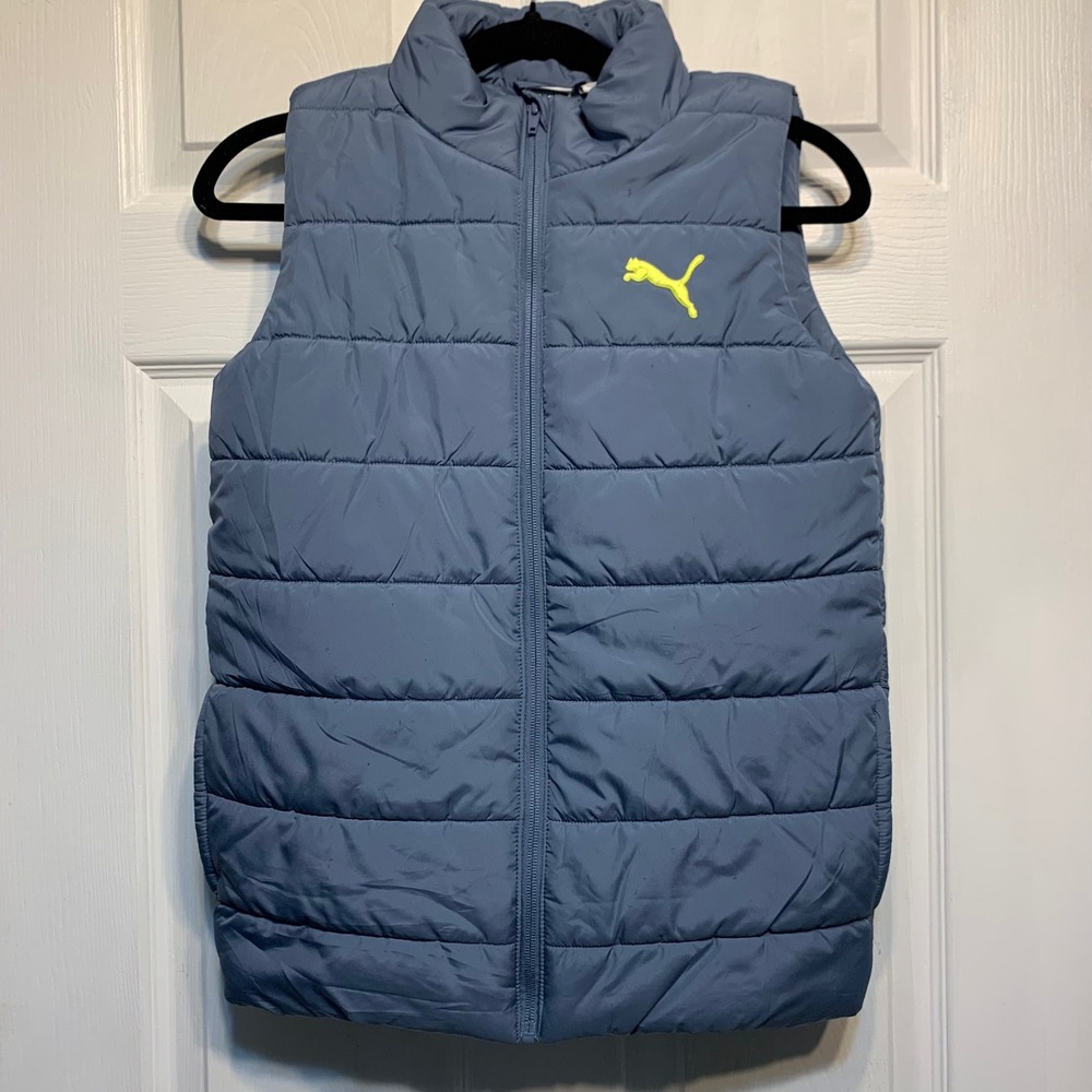 Puma Puffer Vest Youth Size M 10/12 Blue Full Zip Quilted Gorpcore Sporty Fall